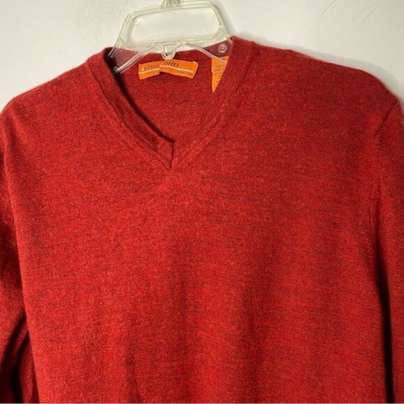 Sette Ponti Red Orange 100% Merino Wool V-Neck Sweater Size Medium - Picture 4 of 5